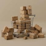a cart full of shipping boxes