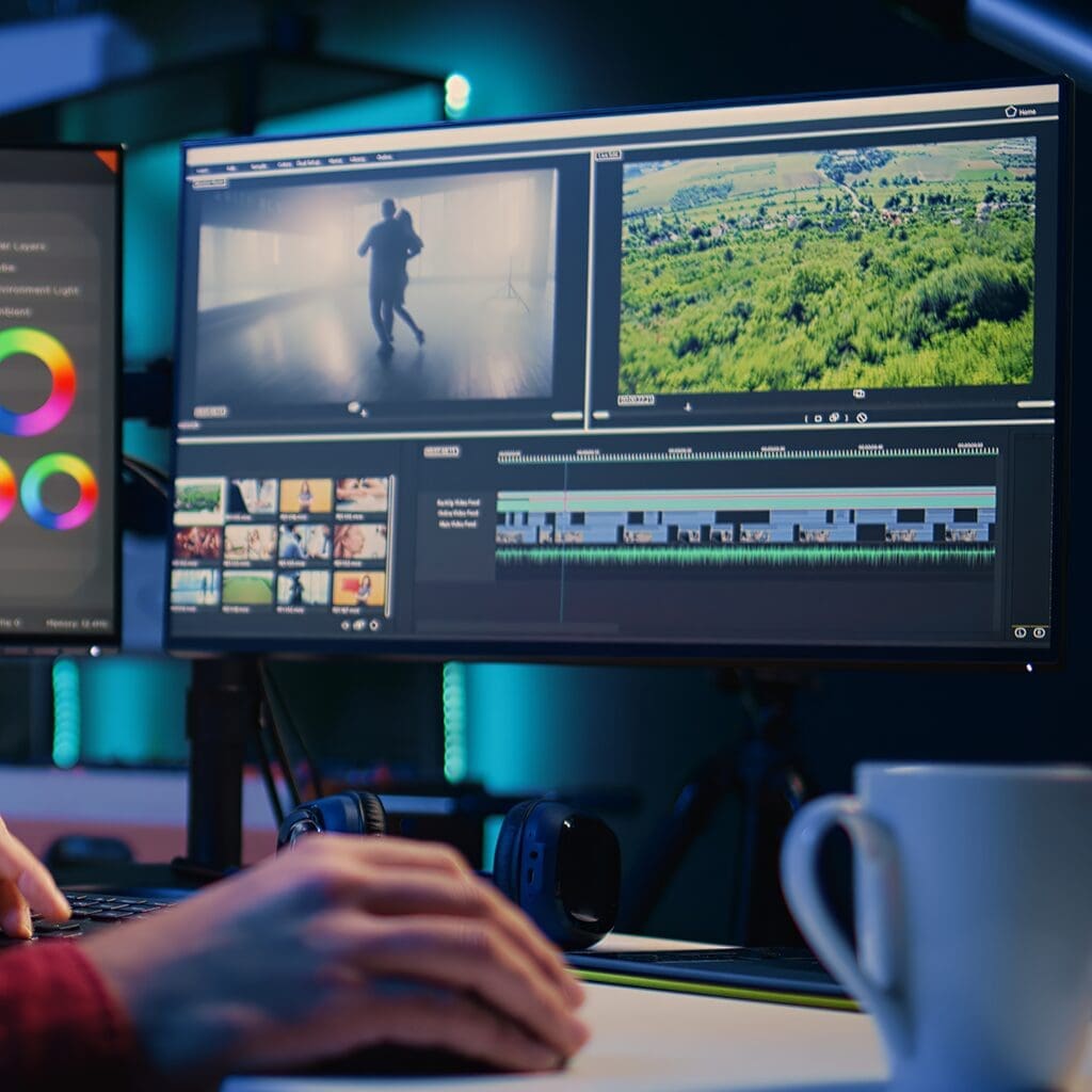 Man editing video on a computer